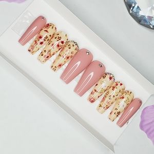 Blossom Press on nail set, Floral print, bling nails, pink nails